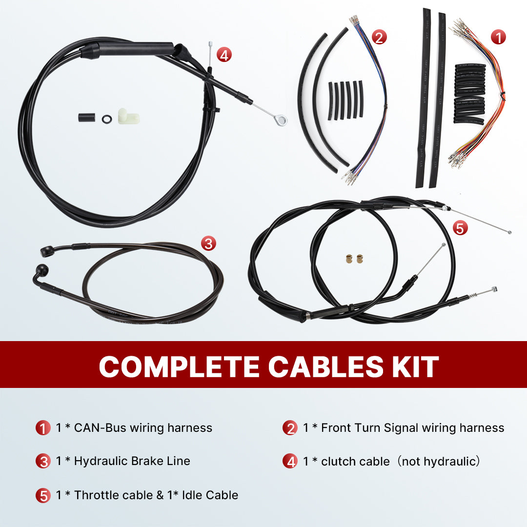 12/14/16 Inch Handlebar Extended Cables Kit for Harley Dyna Softail 2007-2011 without ABS