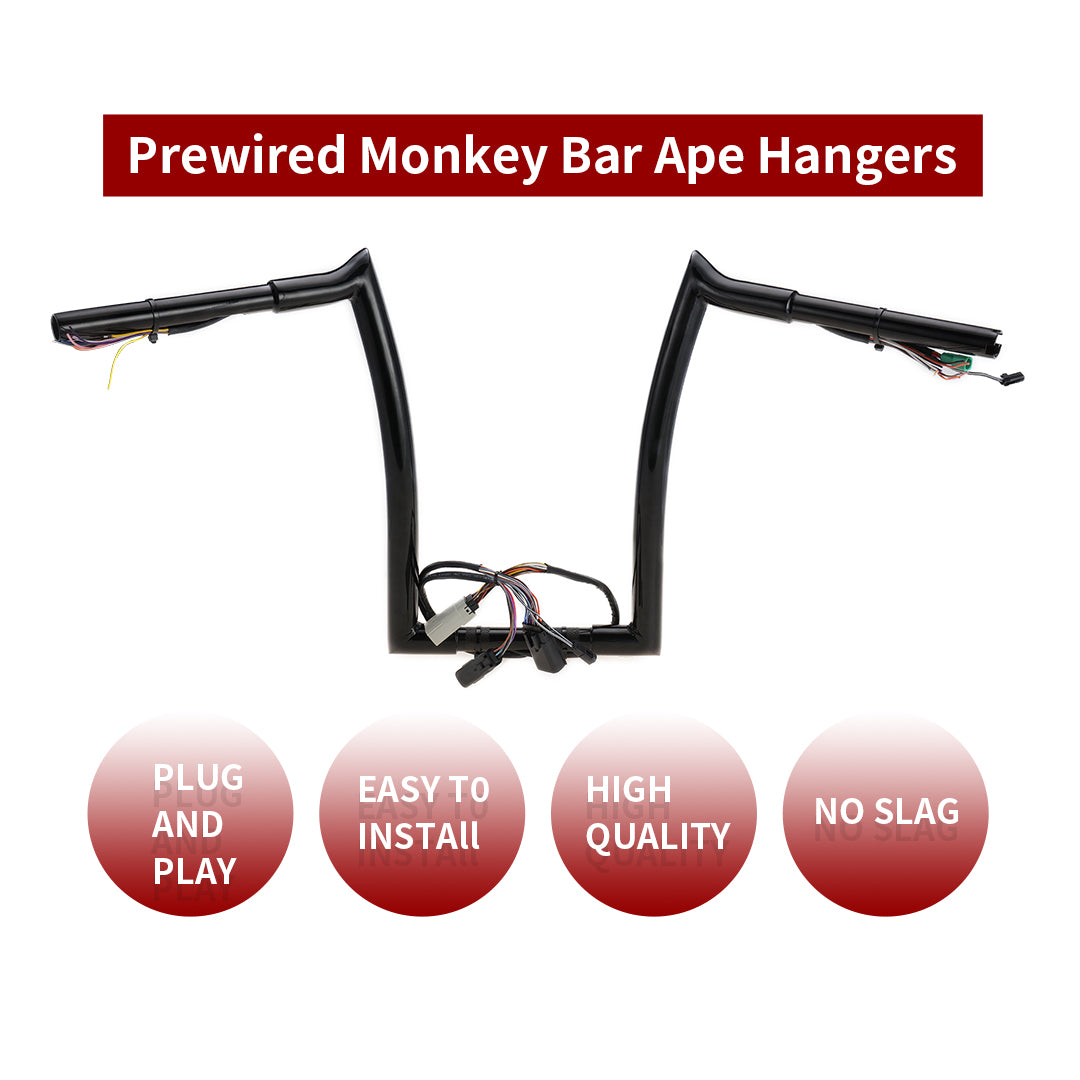 12"/14"/16" Meathook Prewired Handlebars 1.25" fat for 2008-2013 Harley Touring Road Glide