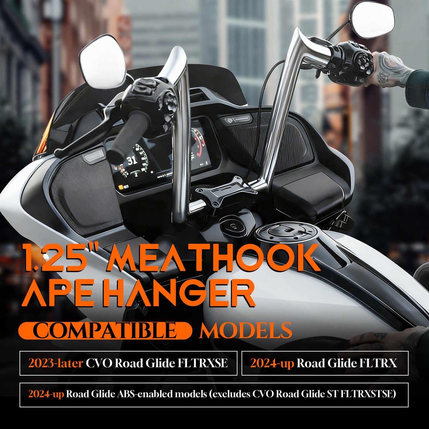 12/14/16 inch Meathook Ape Hangers for 2023-Later Harley Road Glide