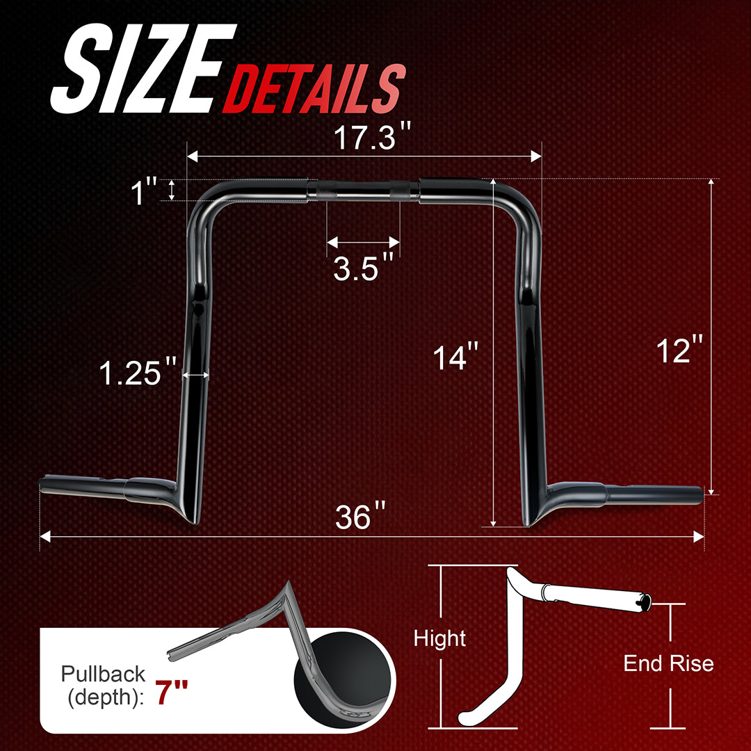 12"/14"/16" Prewired Meathook 1.25" Handlebars for 2016-2023 Harley Touring