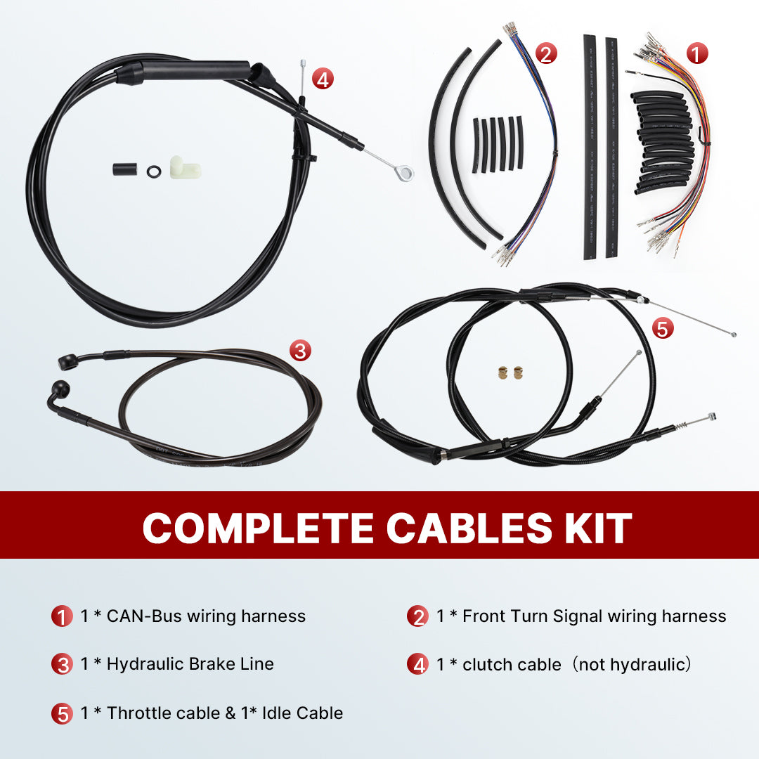 Dyna Cables Kit Handlebar Extended CAN-Bus/Turn Signal Wires/Clutch/Throttle Cables/Brake Line for Harley 1996-2006 Without ABS