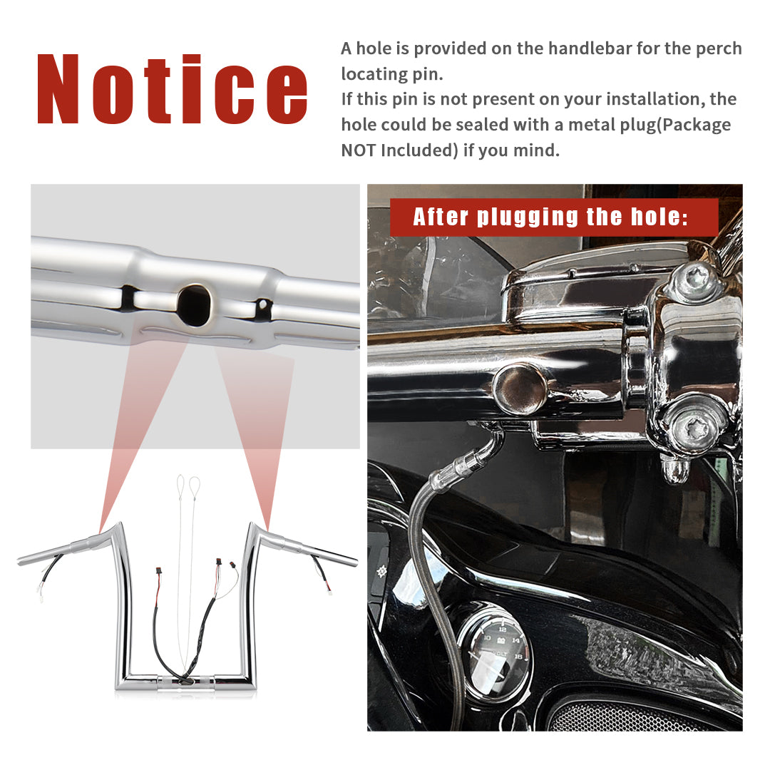 For Harley Road Glide 2014-2023 1.5 Inch Fat Meathook Ape Hangers with Pre-wired CAN-Bus Wire and Guiding Line