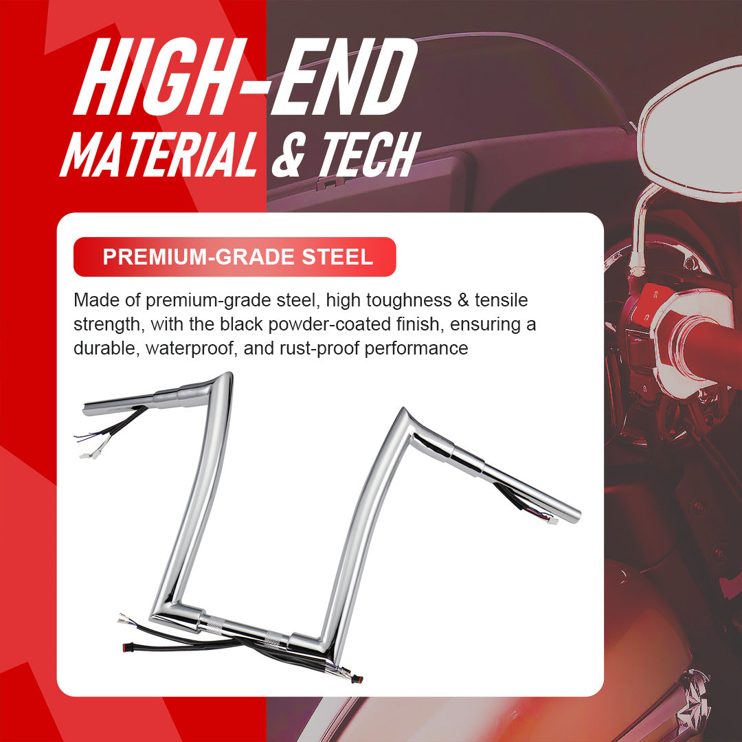 Pre-wired Meathook Handlebar 1.5 Inch Fat Ape Hanger for Harley Sportster Dyna Softail 2012-2022