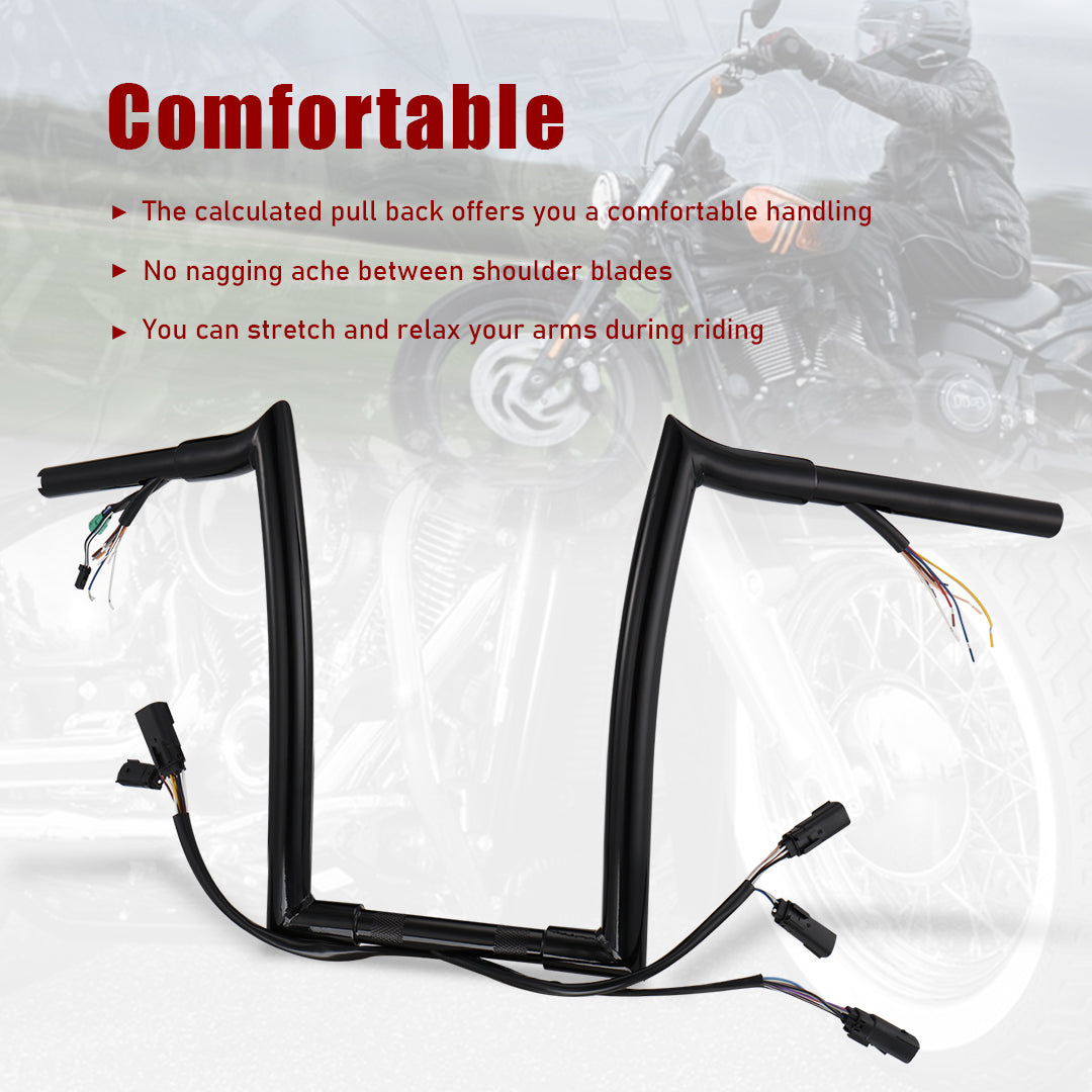 Road King Meathook Prewired Ape Hangers Handlebar for Harley 2008-2013 with CAN-Bus TBW Heated Grip Wires