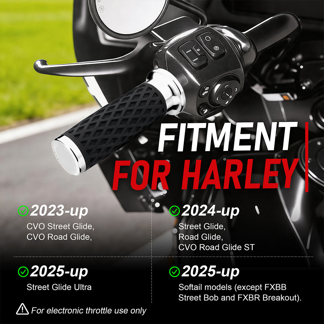 1 Inch Silicone Handlebar Grips with Rear End Cap for Harley Softail Street/Road Glide 2023-Later