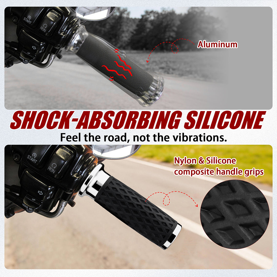 1 Inch Silicone Handlebar Grips with Rear End Cap for Harley Softail Street/Road Glide 2023-Later