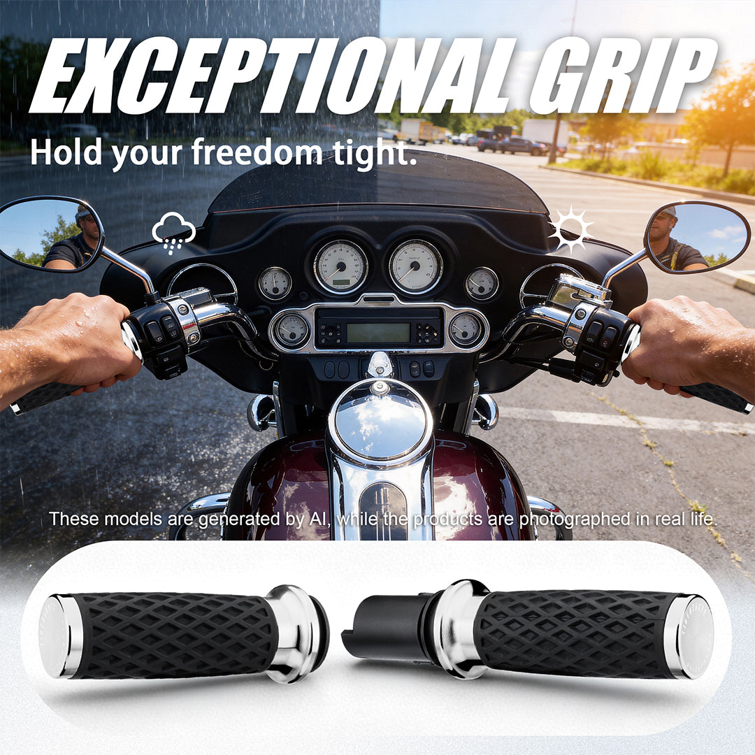 1 Inch Silicone Handlebar Grips with Rear End Cap for Harley Softail Street/Road Glide 2023-Later