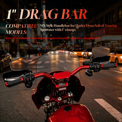 1" MX Style Handlebar 3" Rise CNC Aluminum Drag Bar For Harley Most Models