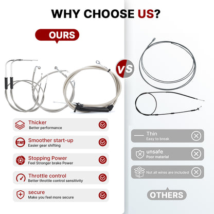 12/14/16 inch Ape Hanger Extension Cables Kit for 2014-2024 Harley Sportster XL