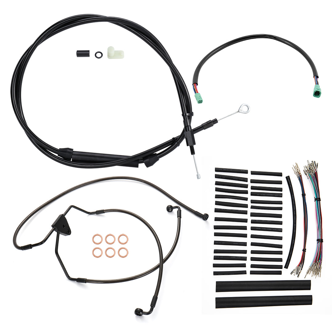 12/14/16 Inch Ape Hangers Cables Handlebar Extended Brake Line & Clutch Cable & CAN-Bus & TBW for Harley Touring 2008-2013 Without ABS