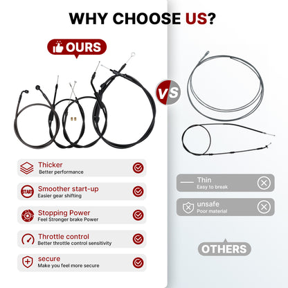 12/14/16 Inch Handlebar Extended Cables Kit for Harley Dyna Softail 2007-2011 without ABS
