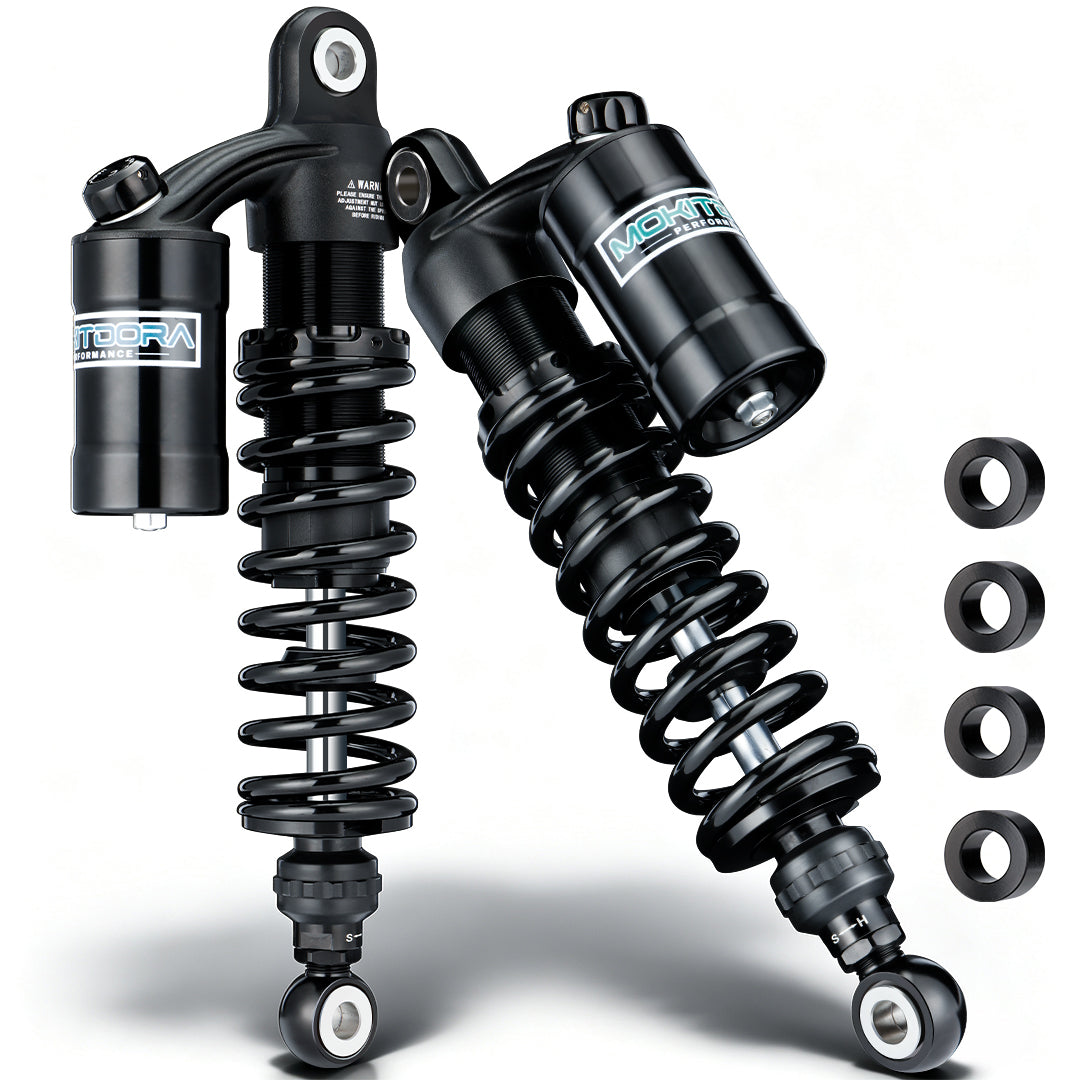 13" Rear Shocks with Remote Reservoir for Dyna Sportster with Oxidized Reservoir