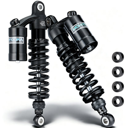 13" Rear Shocks with Remote Reservoir for Dyna Sportster with Oxidized Reservoir