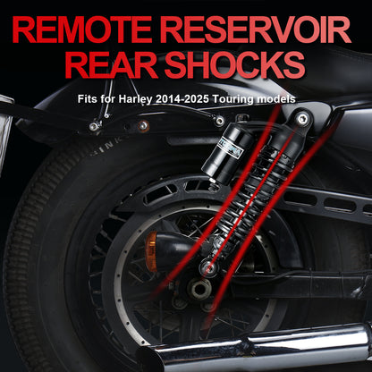 13" Rear Shocks with Remote Reservoir for Dyna Sportster with Oxidized Reservoir