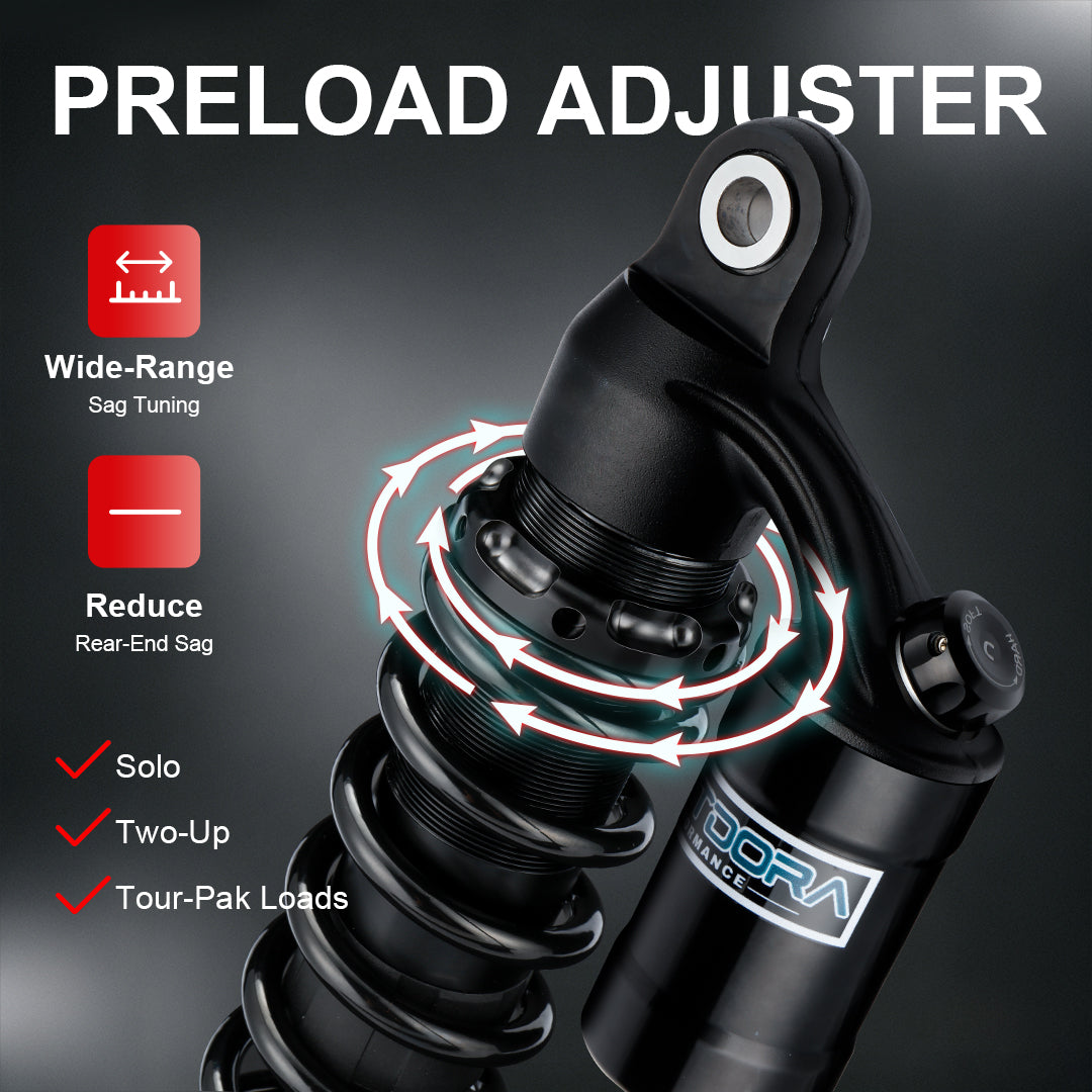 13" Rear Shocks with Remote Reservoir for Dyna Sportster with Oxidized Reservoir
