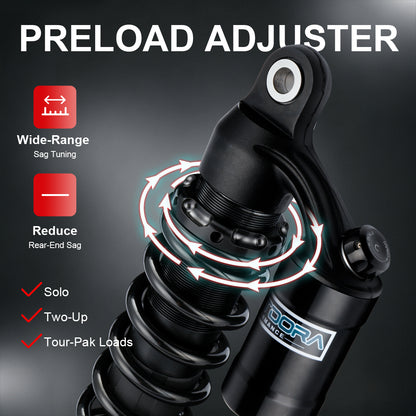 13" Rear Shocks with Remote Reservoir for Dyna Sportster with Oxidized Reservoir