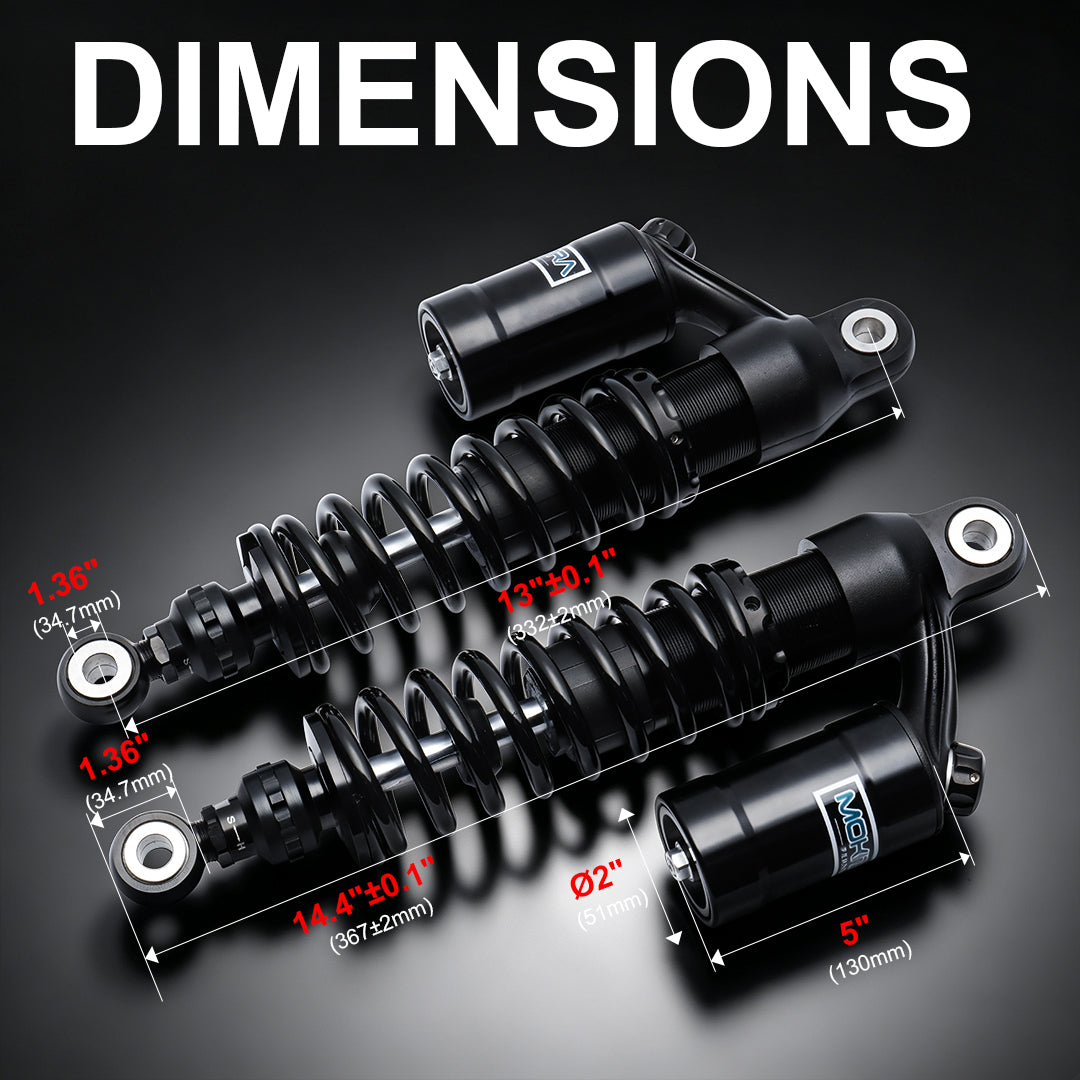 13" Rear Shocks with Remote Reservoir for Dyna Sportster with Oxidized Reservoir