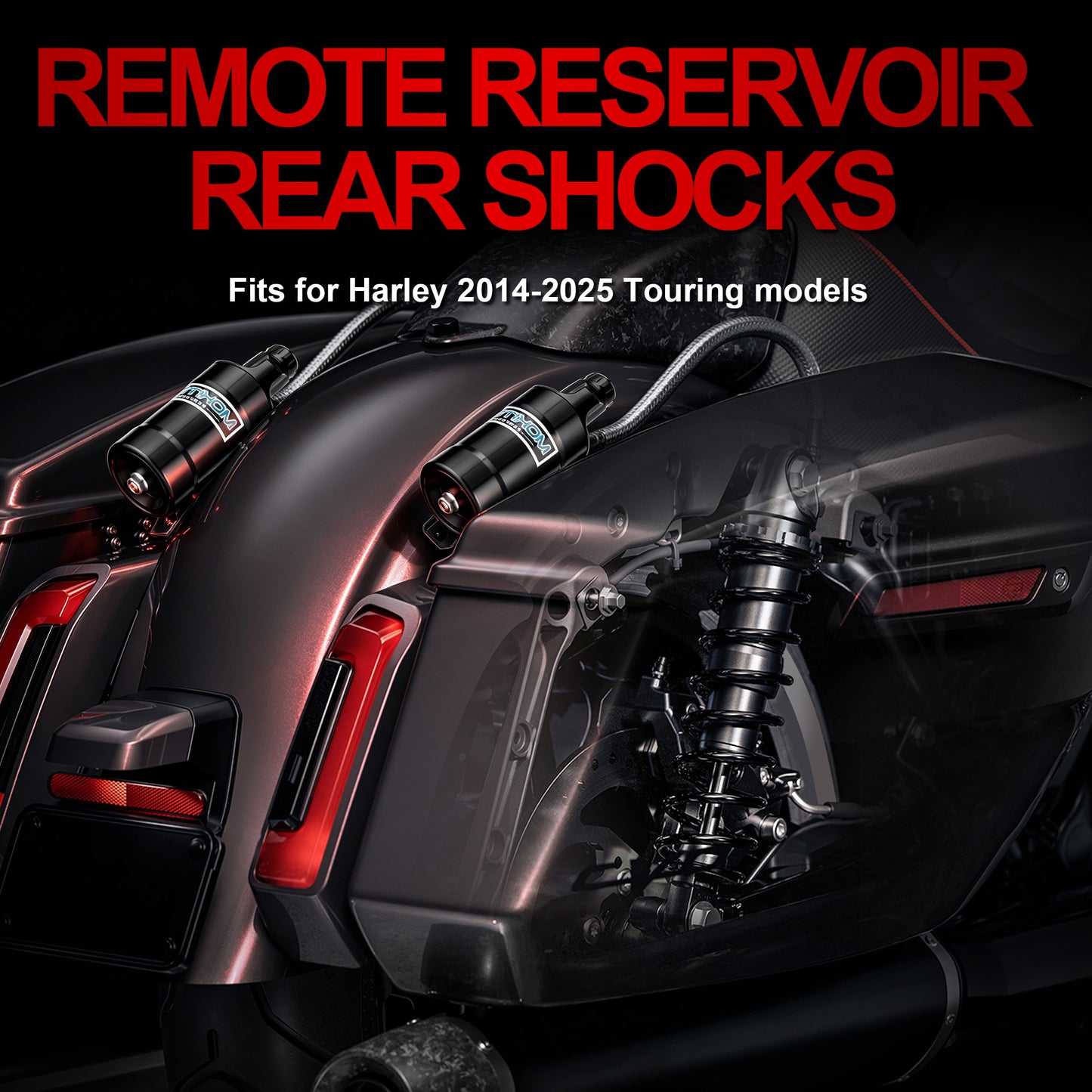 13" Remote Reservoir Rear Suspension Shocks for Harley 2014-2025 Touring
