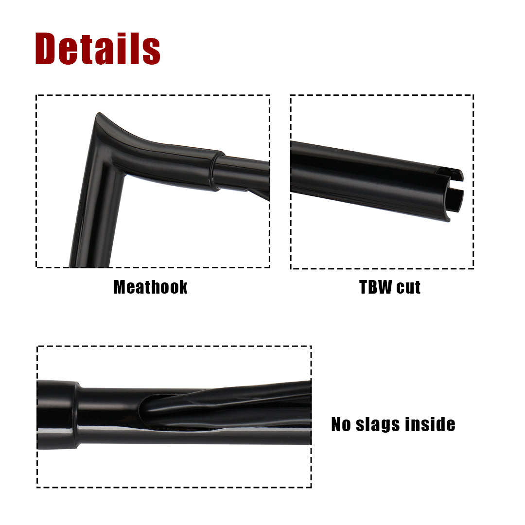 For Harley 1996-2006 1.25 Inch Fat Meathook 12"/14"/16" Pre-wired Handlebars