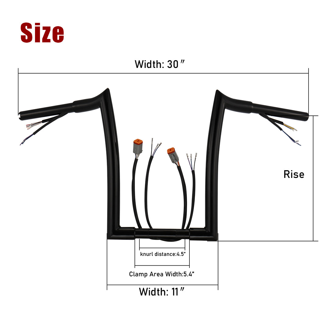 For Harley 1996-2006 1.25 Inch Fat Meathook 12"/14"/16" Pre-wired Handlebars