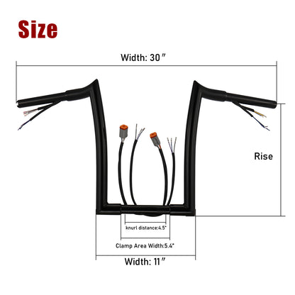 For Harley 1996-2006 1.25 Inch Fat Meathook 12"/14"/16" Pre-wired Handlebars
