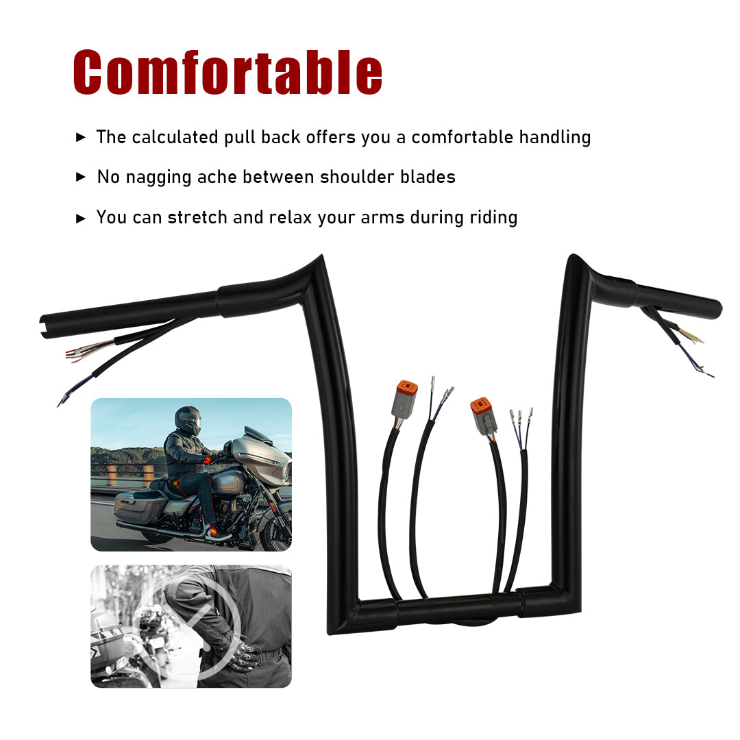 For Harley 1996-2006 1.25 Inch Fat Meathook 12"/14"/16" Pre-wired Handlebars