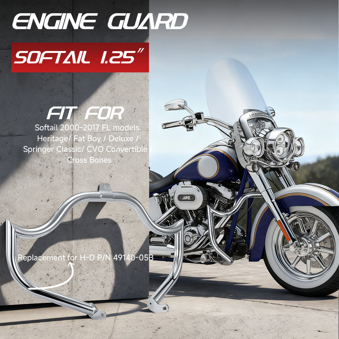 For Harley 2000-2017 Softail 1.25inch Meathook Engine Guard Highway Crash Bar