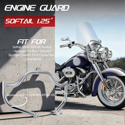 For Harley 2000-2017 Softail 1.25inch Meathook Engine Guard Highway Crash Bar