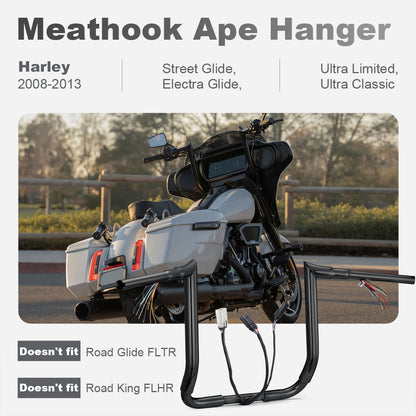 For Harley 2008-2013 Ape Hanger 1.5 Inch Meathook Pre-wired Handlebars