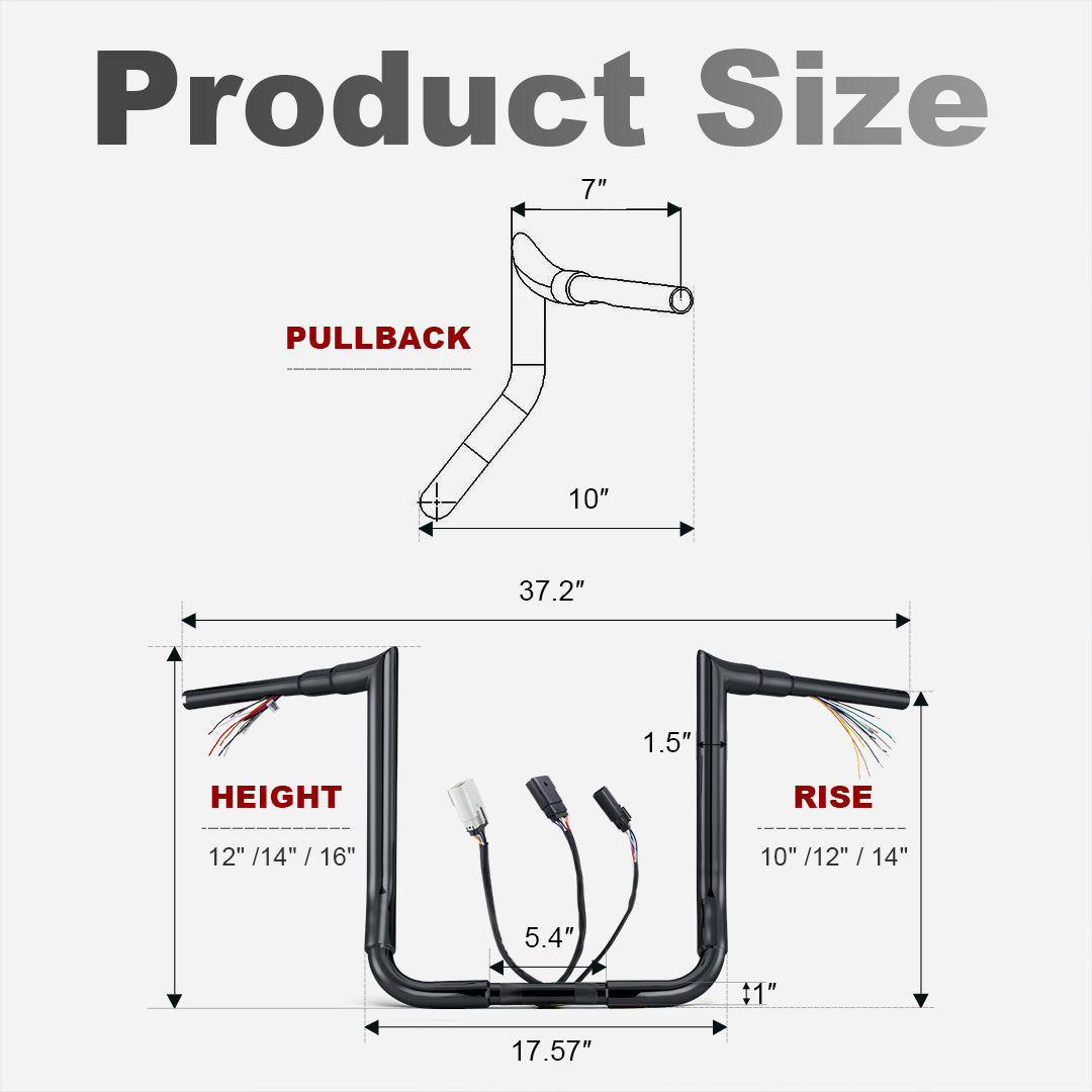For Harley 2008-2013 Ape Hanger 1.5 Inch Meathook Pre-wired Handlebars