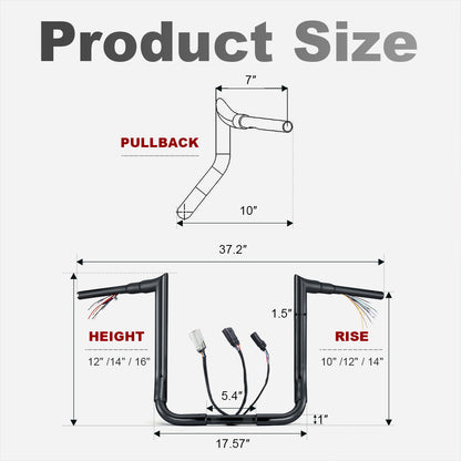 For Harley 2008-2013 Ape Hanger 1.5 Inch Meathook Pre-wired Handlebars