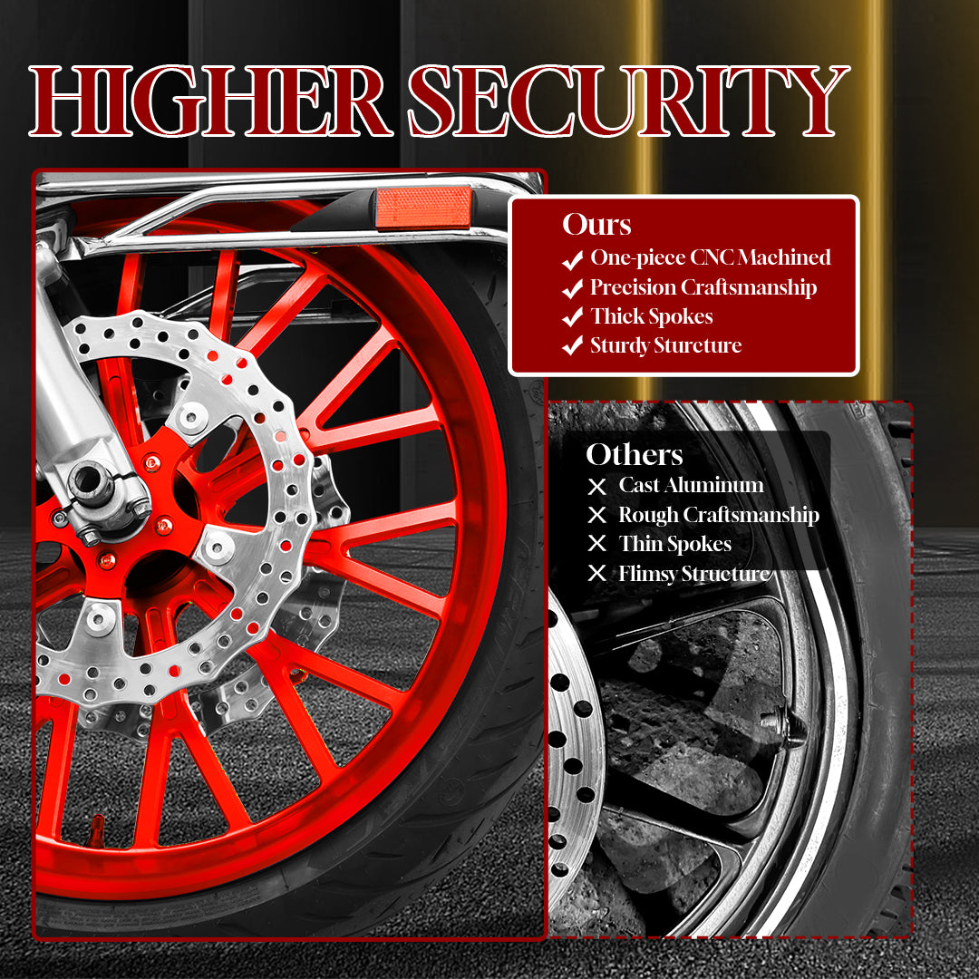 21 Inch Front Wheel Fat Spokes Wheel Rim One-Piece CNC Machined with Spacer 21"x3.5" for Harley Touring 2008-Later Street Glide/Road Glide/Road King/Electra Glide