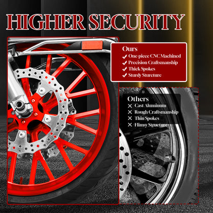 21 Inch Front Wheel Fat Spokes Wheel Rim One-Piece CNC Machined with Spacer 21"x3.5" for Harley Touring 2008-Later Street Glide/Road Glide/Road King/Electra Glide