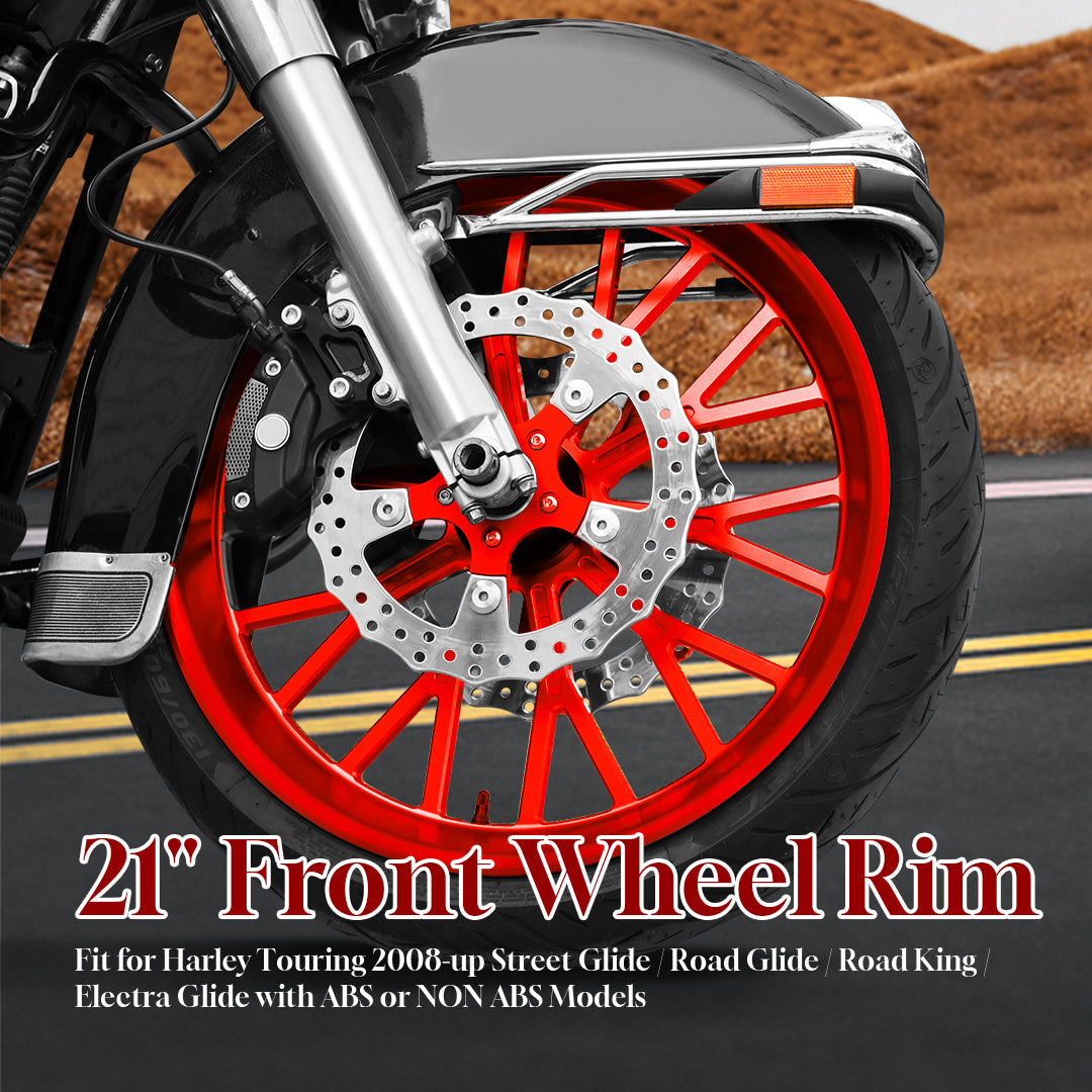 21 Inch Front Wheel Fat Spokes Wheel Rim One-Piece CNC Machined with Spacer 21"x3.5" for Harley Touring 2008-Later Street Glide/Road Glide/Road King/Electra Glide