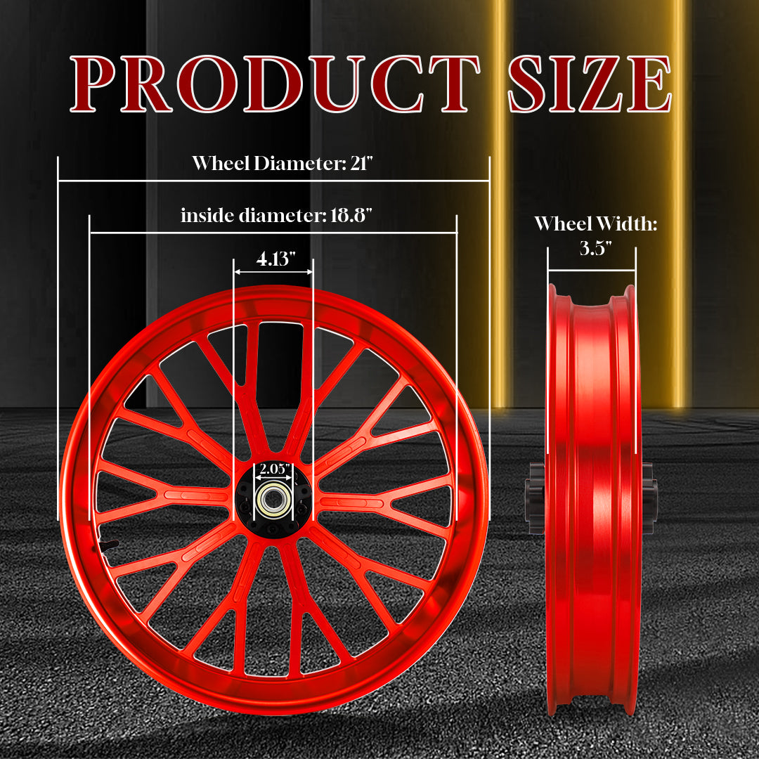 21 Inch Front Wheel Fat Spokes Wheel Rim One-Piece CNC Machined with Spacer 21"x3.5" for Harley Touring 2008-Later Street Glide/Road Glide/Road King/Electra Glide