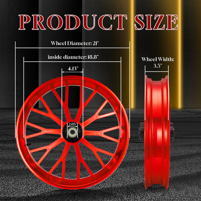 21 Inch Front Wheel Fat Spokes Wheel Rim One-Piece CNC Machined with Spacer 21"x3.5" for Harley Touring 2008-Later Street Glide/Road Glide/Road King/Electra Glide