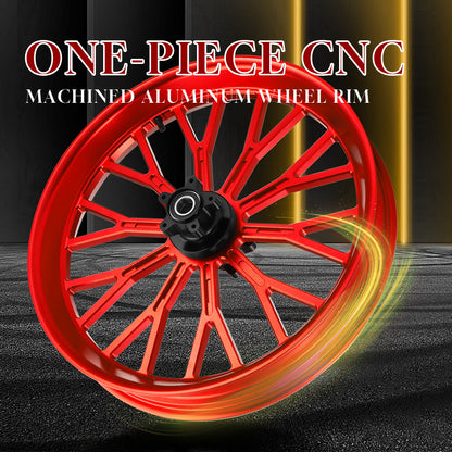 21 Inch Front Wheel Fat Spokes Wheel Rim One-Piece CNC Machined with Spacer 21"x3.5" for Harley Touring 2008-Later Street Glide/Road Glide/Road King/Electra Glide