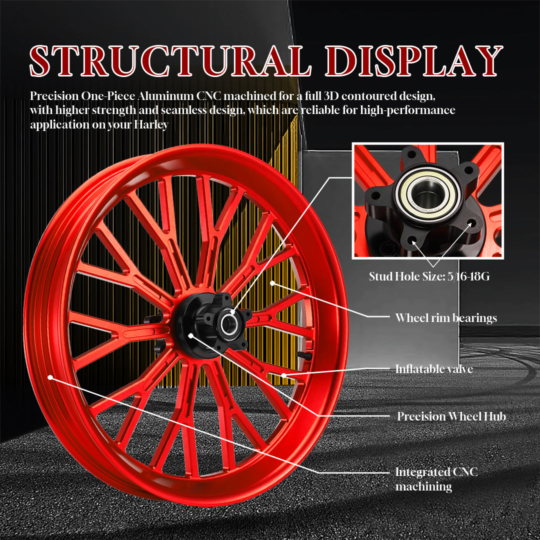 21 Inch Front Wheel Fat Spokes Wheel Rim One-Piece CNC Machined with Spacer 21"x3.5" for Harley Touring 2008-Later Street Glide/Road Glide/Road King/Electra Glide