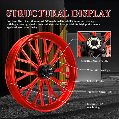 21 Inch Front Wheel Fat Spokes Wheel Rim One-Piece CNC Machined with Spacer 21"x3.5" for Harley Touring 2008-Later Street Glide/Road Glide/Road King/Electra Glide