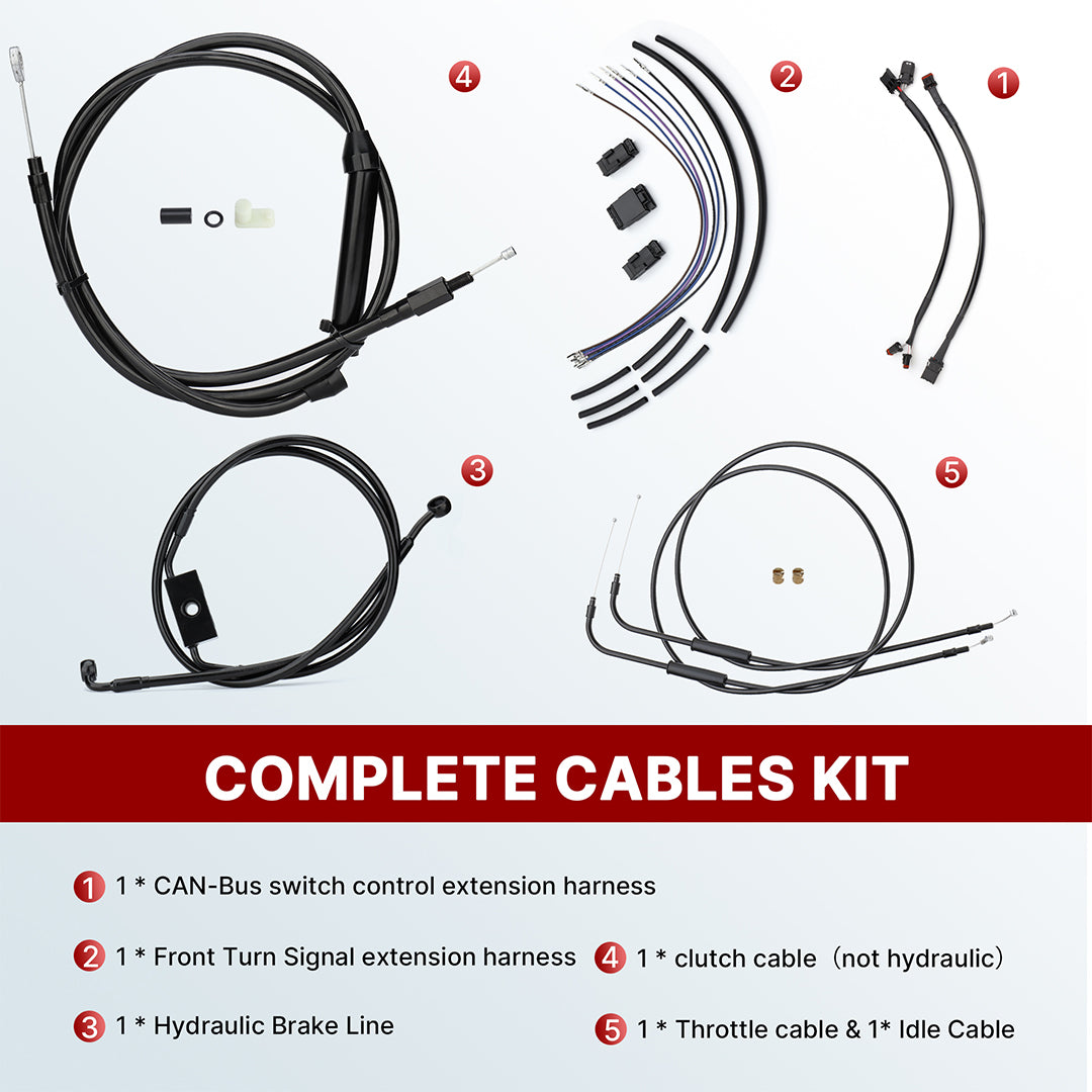 12/14/16 inch Ape Hanger Extension Cables Kit for 2014-2024 Harley Sportster XL