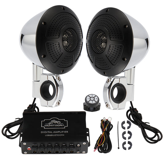 1000W 4-Channel 4" Motorcycle Bluetooth Amplifier & Speakers Full Range IP67 Waterproof Micro Stereo Audio Amp System for Harley ATV UTV Boat Custom Touring Cruiser