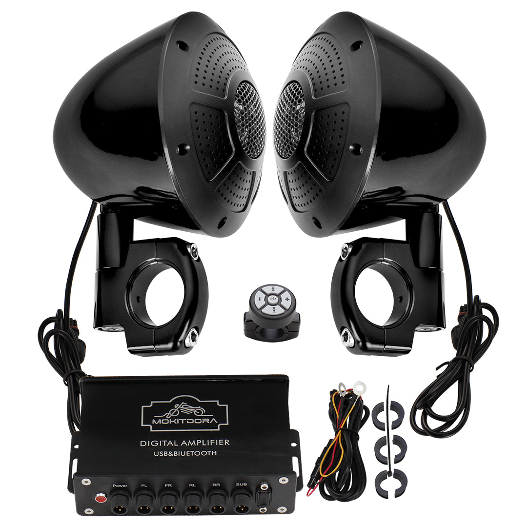 1000W 4-Channel 4" Motorcycle Bluetooth Amplifier & Speakers Full Range IP67 Waterproof Micro Stereo Audio Amp System for Harley ATV UTV Boat Custom Touring Cruiser