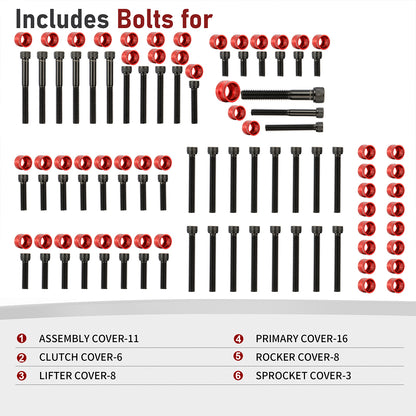 Engine Bolt & Head Toppers Caps Bolt Covers Hardware Full Kit for 2004-later Harley Sportster
