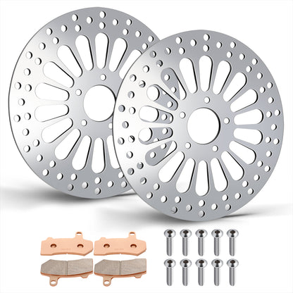 2Pcs 11.8" Front Brake Disc Rotors with Pads for Harley 2008-Later Touring