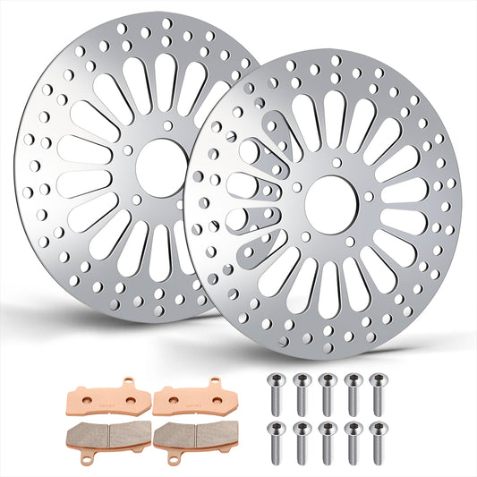 2Pcs 11.8" Front Brake Disc Rotors with Pads for Harley 2008-Later Touring
