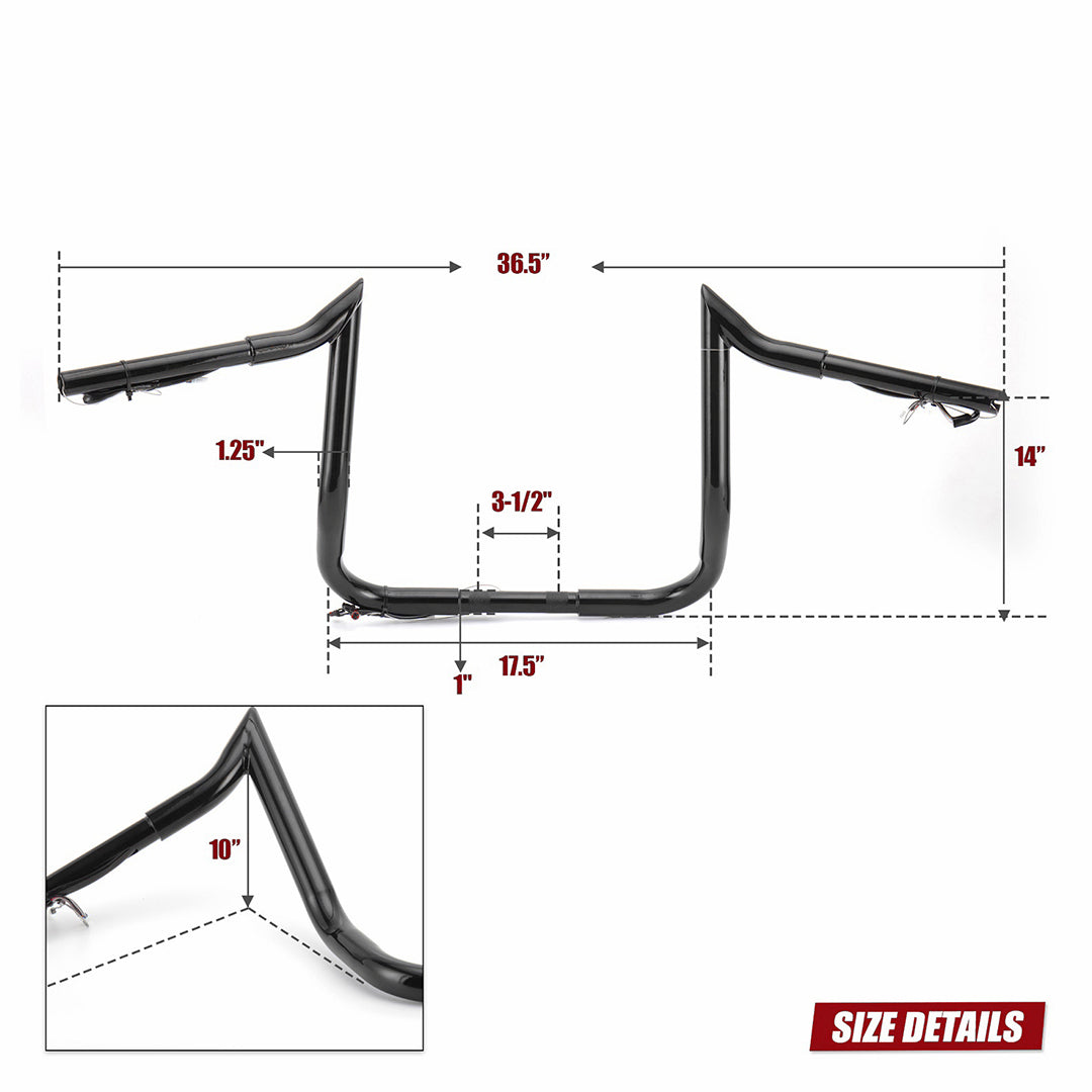10"/12"/14" Prewired Meathook Handlebars for 2014-2015 Harley Touring