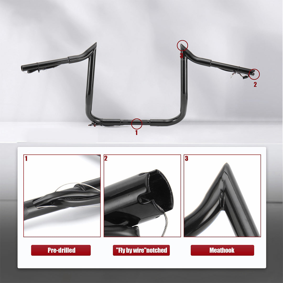 10"/12"/14" Prewired Meathook Handlebars for 2014-2015 Harley Touring