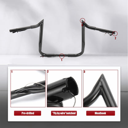 10"/12"/14" Prewired Meathook Handlebars for 2014-2015 Harley Touring