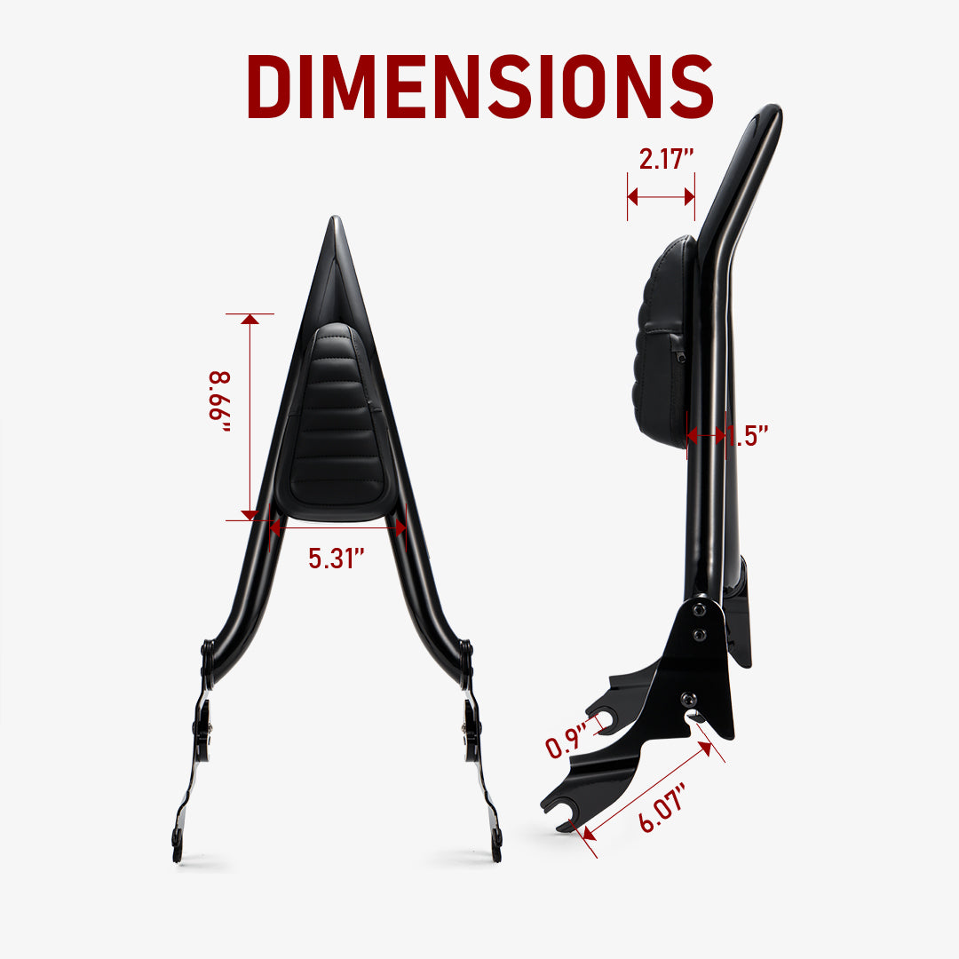Black Sissy Bar Passenger Detachable Backrest for 2009-Later Harley Touring