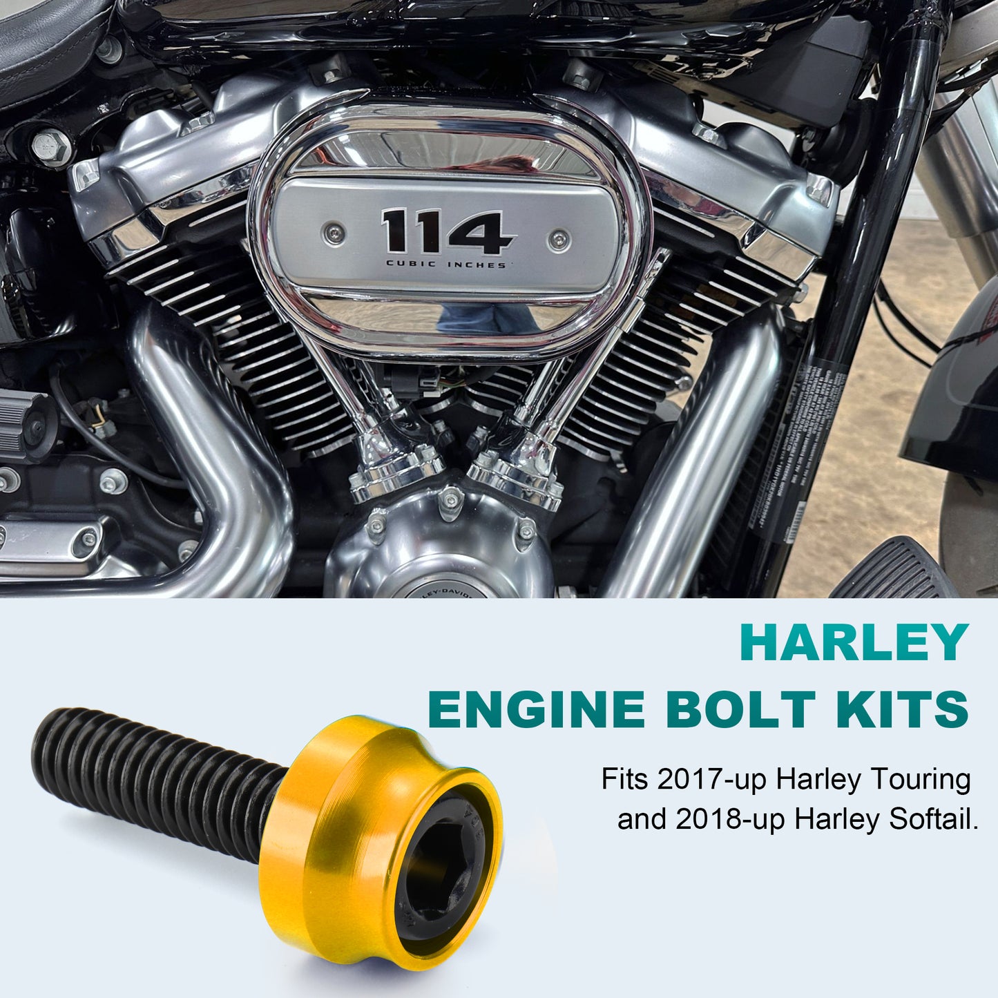 Engine Bolt & Head Toppers Caps Bolt Covers Full Kit Hardware for Harley 2017-Later Touring/Softail